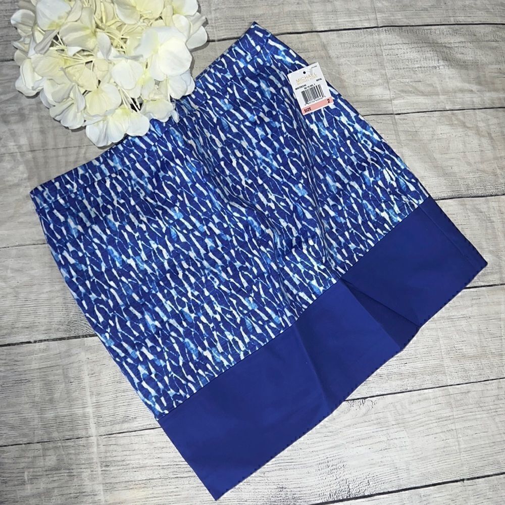 NEW MICHAEL Michael Kors Womens Poplin Printed Mini Skirt Royal Blue sz 2 Career